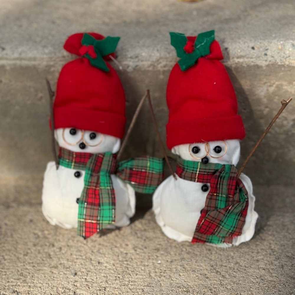 VTG Snowmen Ornament Pair‎ Rustic Christmas Decor Farmhouse Christmas